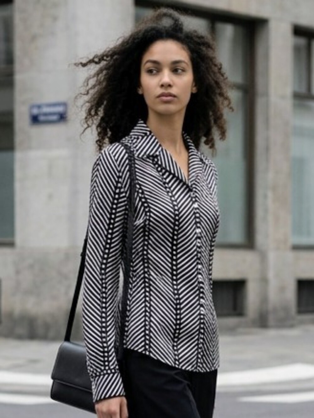 Austin Reed Women's Silk Satin Button Down Blouse Stripe Black White Size 6